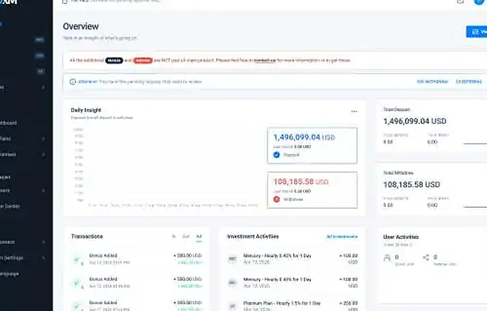 Investorm investment management platform overview with deposits and withdrawals
